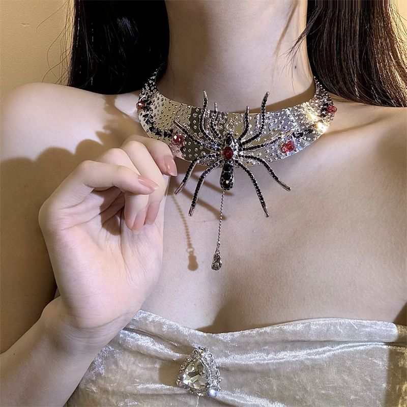 Rhinestone Lariat Metallic Choker