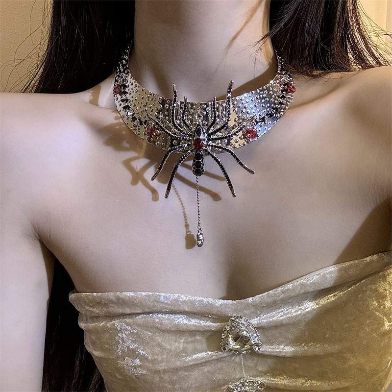 Rhinestone Lariat Metallic Choker