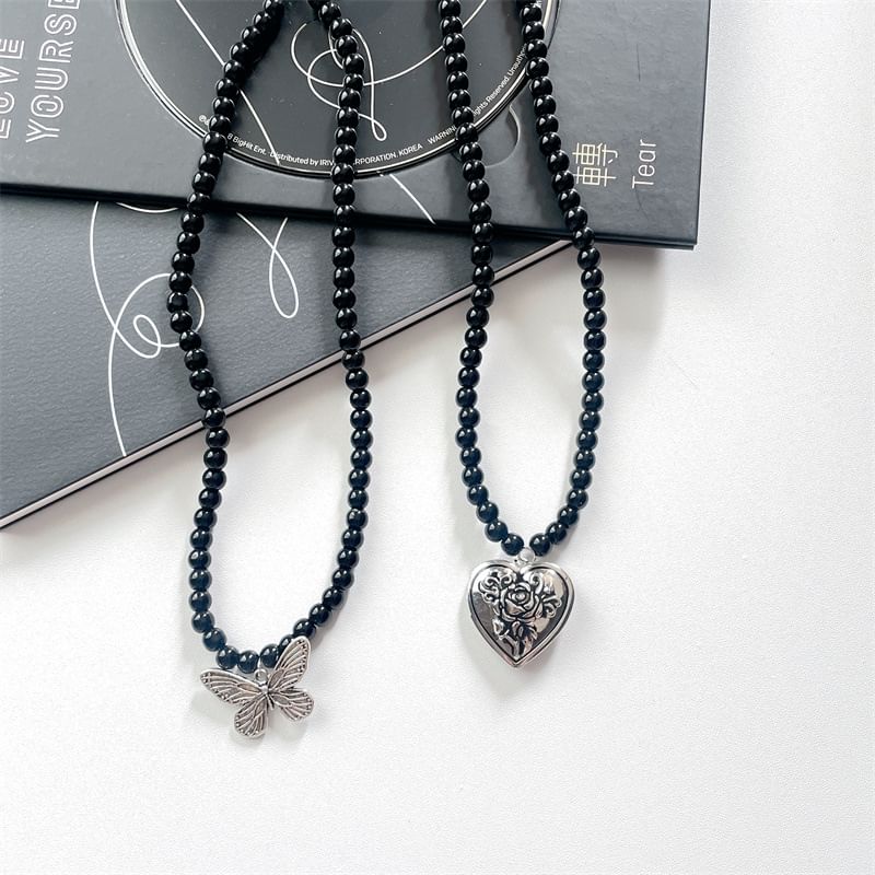 Necklace Beaded Pendant Metallic