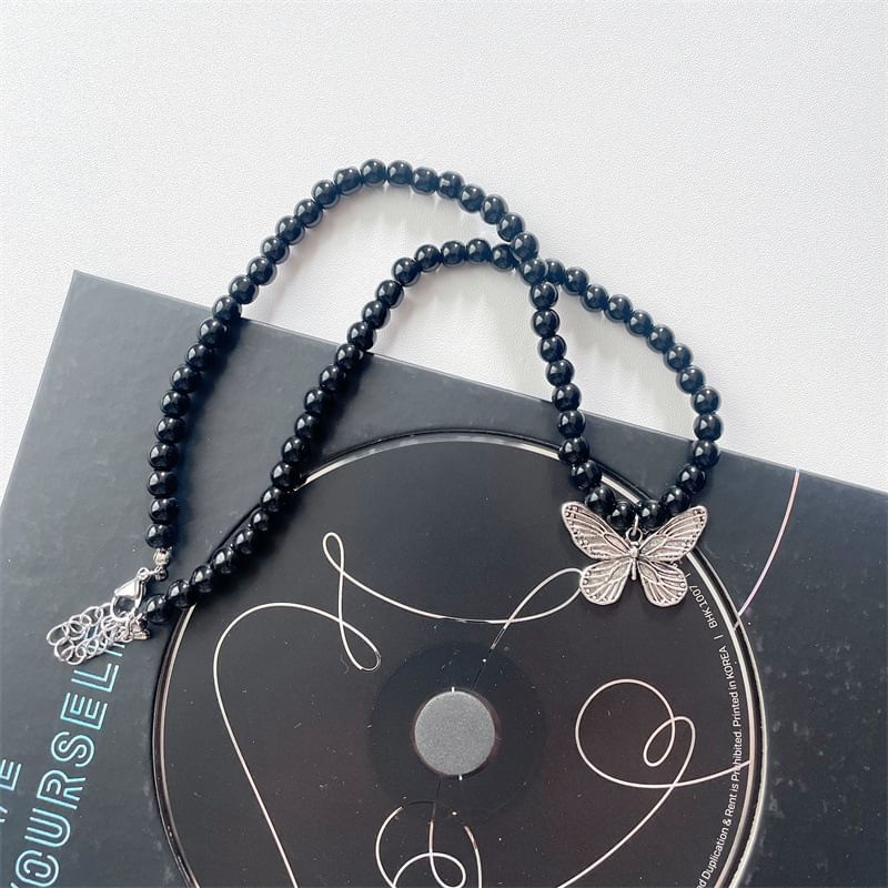 Necklace Beaded Pendant Metallic