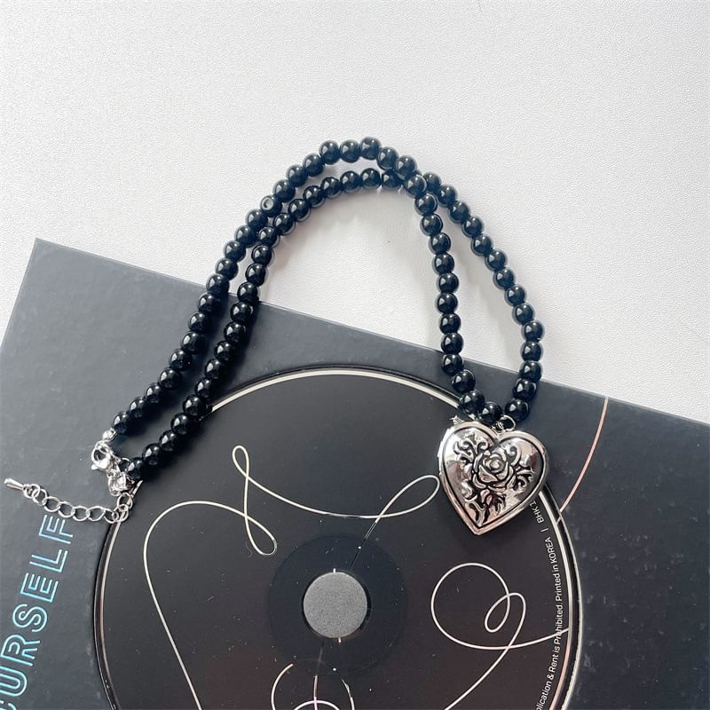 Necklace Beaded Pendant Metallic