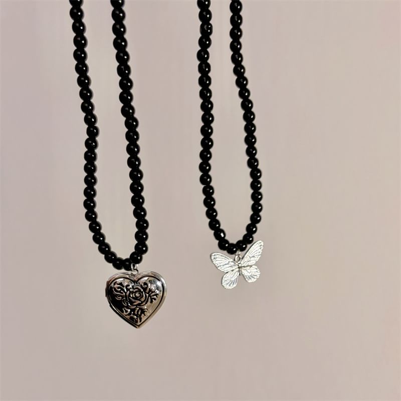 Necklace Beaded Pendant Metallic