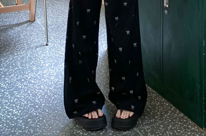 High Rise Ribbon Print Wide Leg Pants