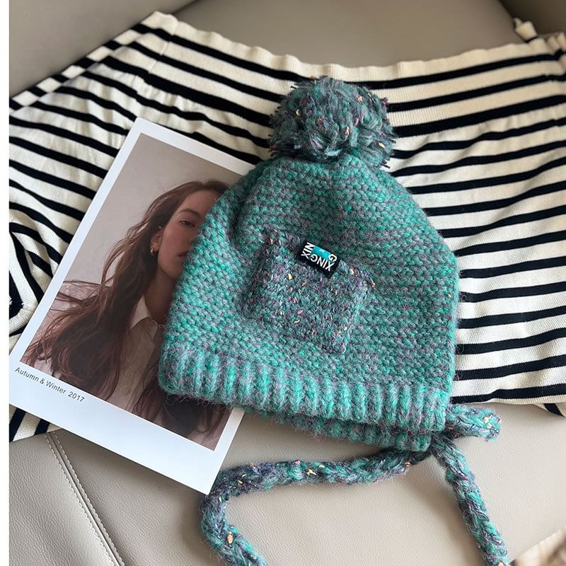Pom Earflap Hat Melange