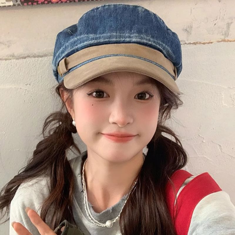 Faux Panel Cap Suede Sailor Denim Washed