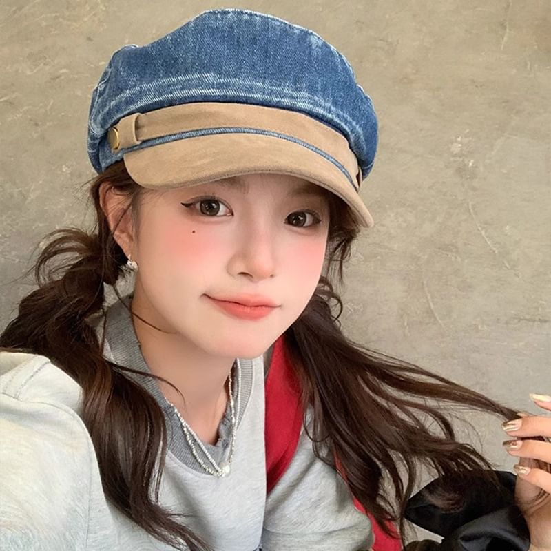 Faux Panel Cap Suede Sailor Denim Washed