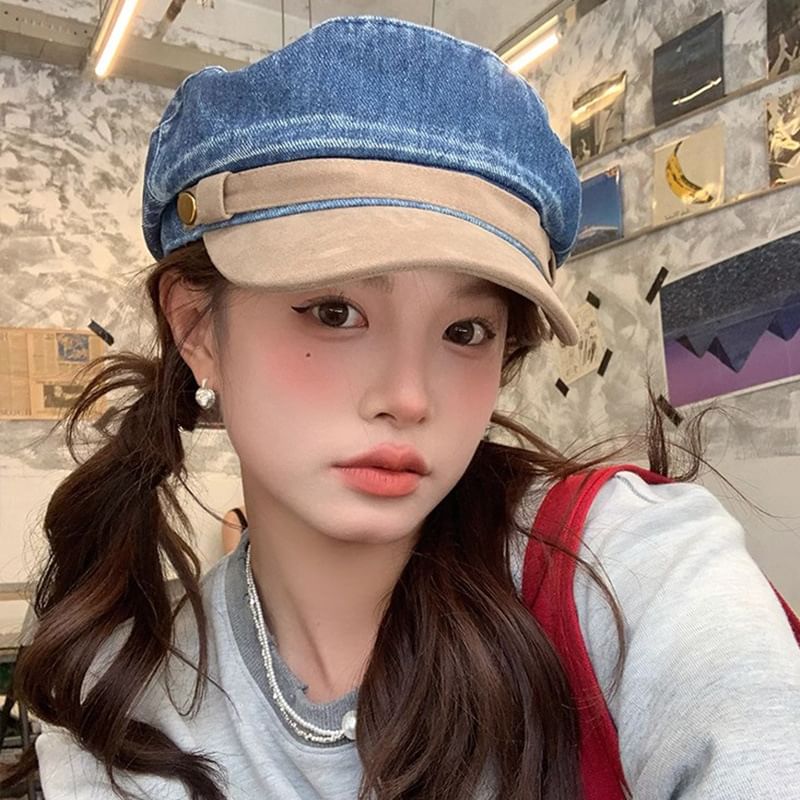 Faux Panel Cap Suede Sailor Denim Washed