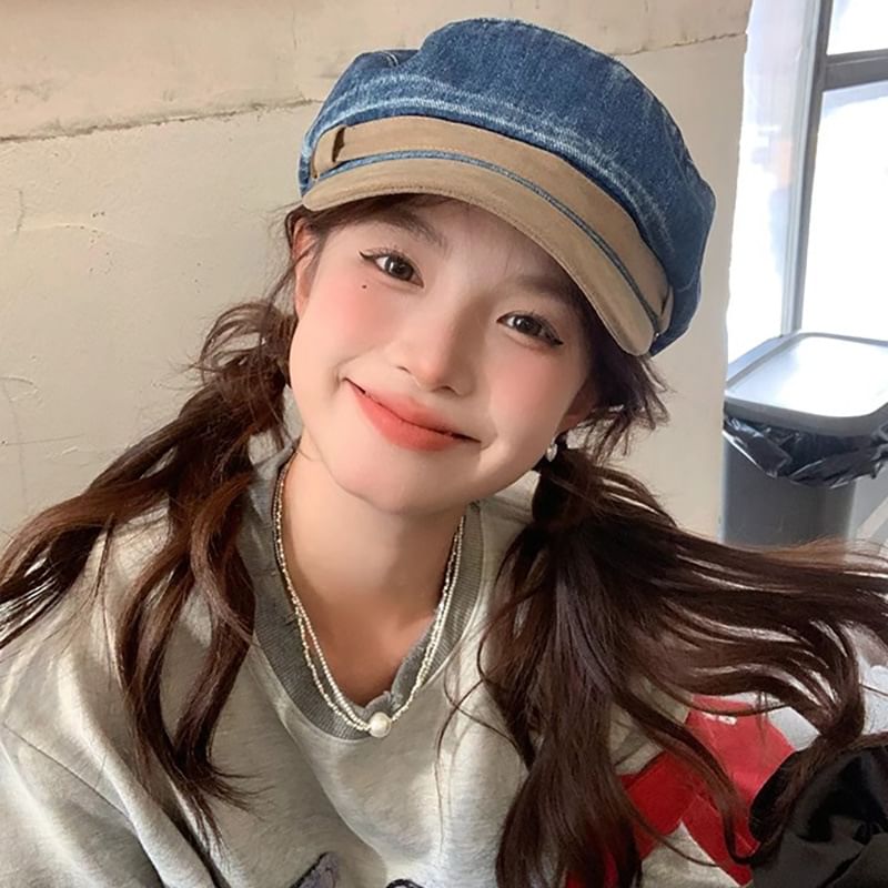 Faux Panel Cap Suede Sailor Denim Washed