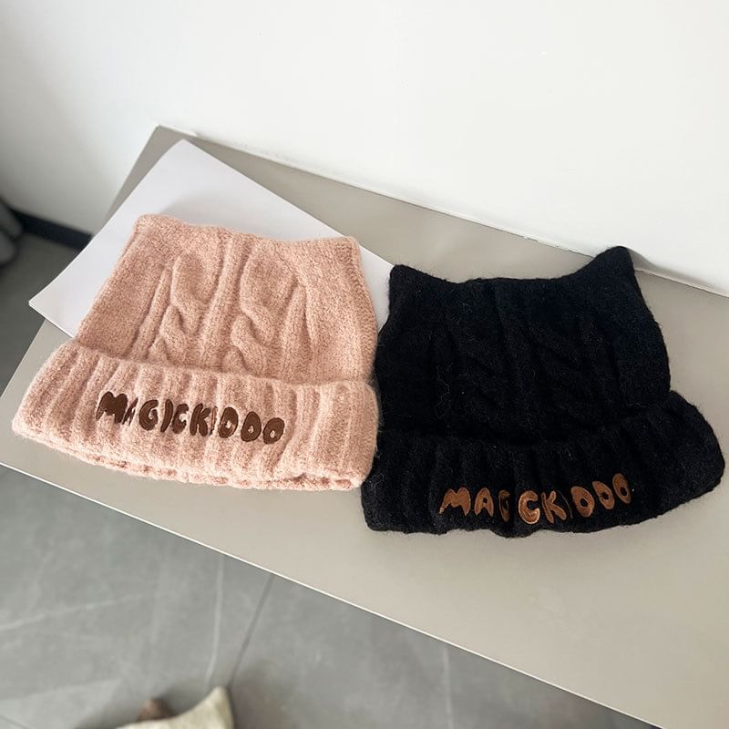 Embroidered Cable Knit Lettering Beanie