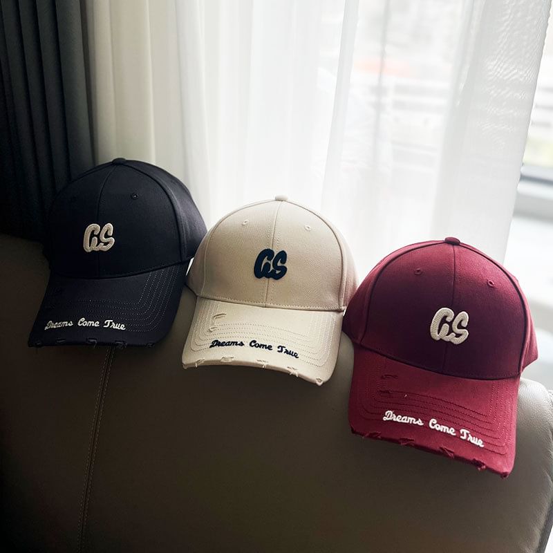 Baseball Lettering Distressed Cap Embroidered