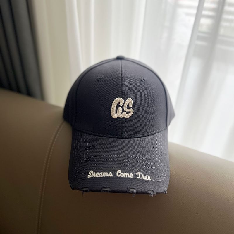 Baseball Lettering Distressed Cap Embroidered