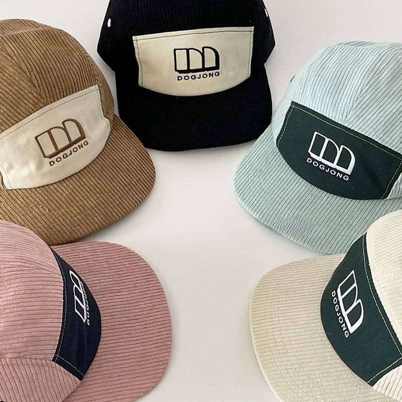 Corduroy Panel Embroidered Lettering Baseball Cap