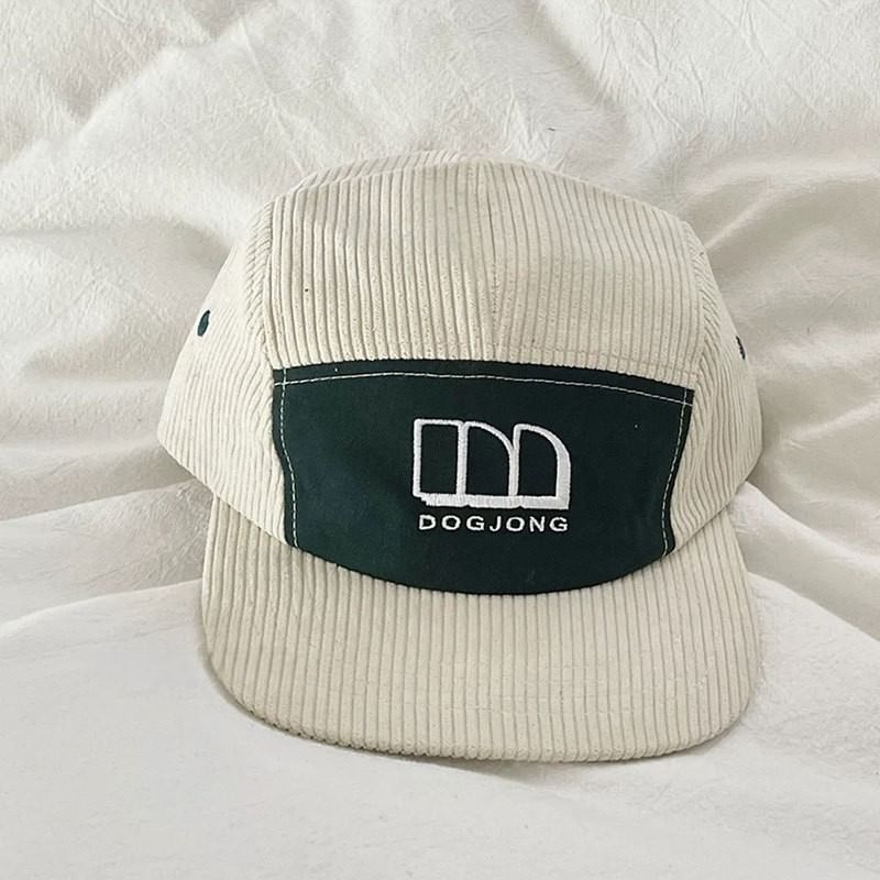 Corduroy Panel Embroidered Lettering Baseball Cap