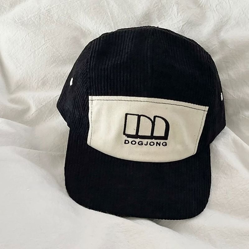 Corduroy Panel Embroidered Lettering Baseball Cap