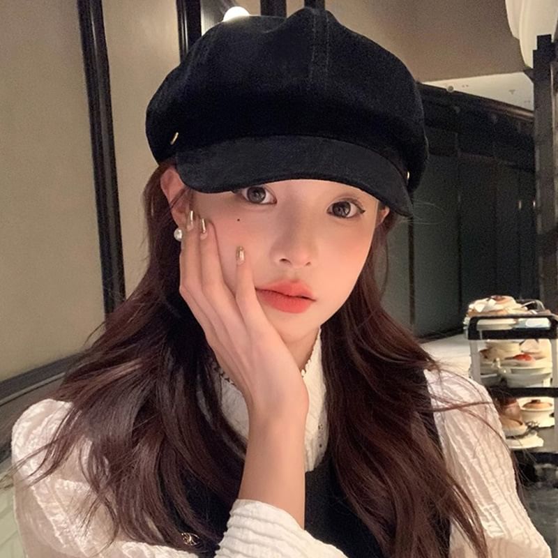 Cap Suede Newsboy Faux Plain