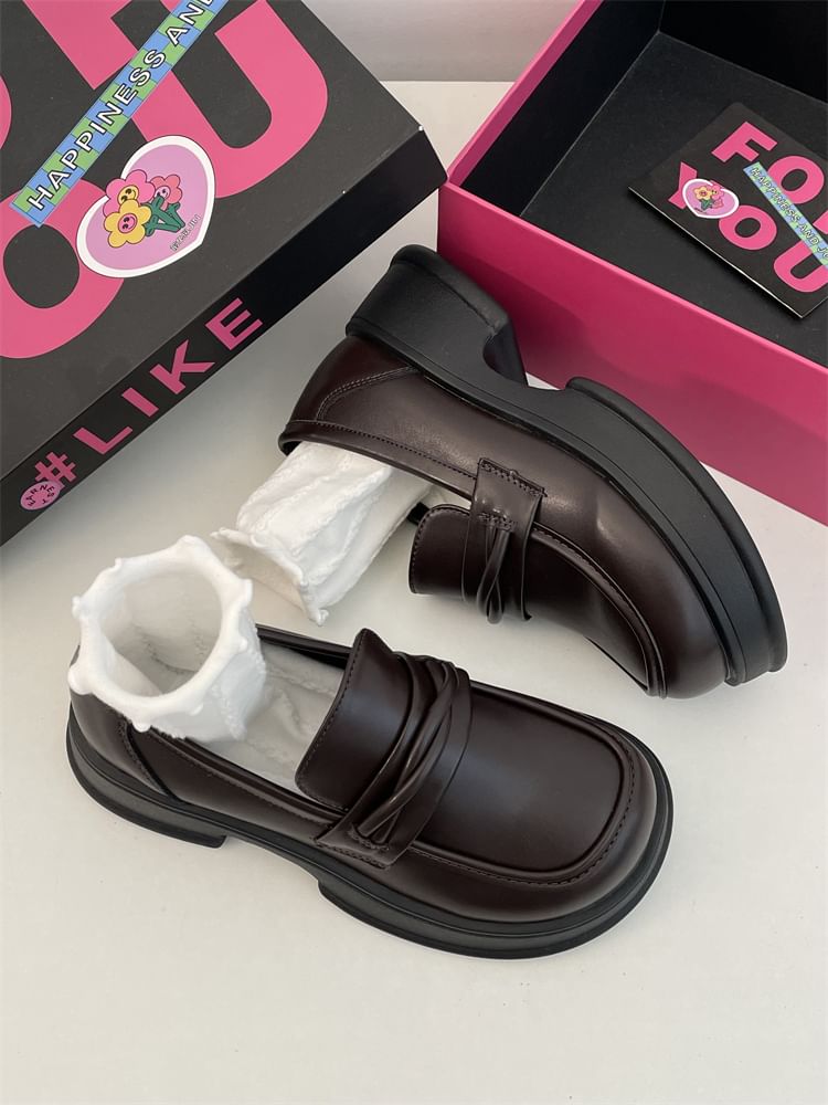 Platform Plain Faux Leather Loafers