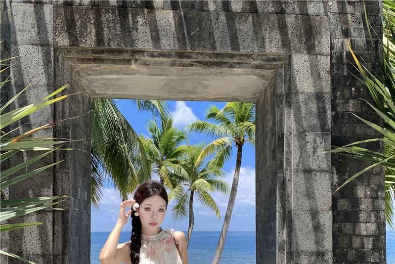 Halter Tiered Sleeveless Sundress Midi A-Line Floral