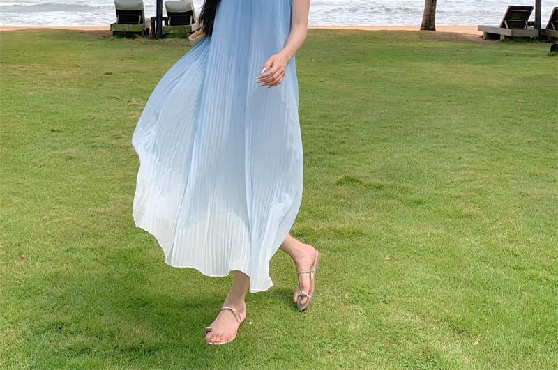 Spaghetti Strap A-Line Midi Gradient Dress