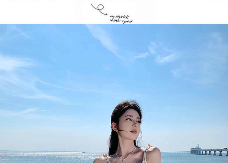 Dress A-Line Flower Strap Midi Accent Spaghetti