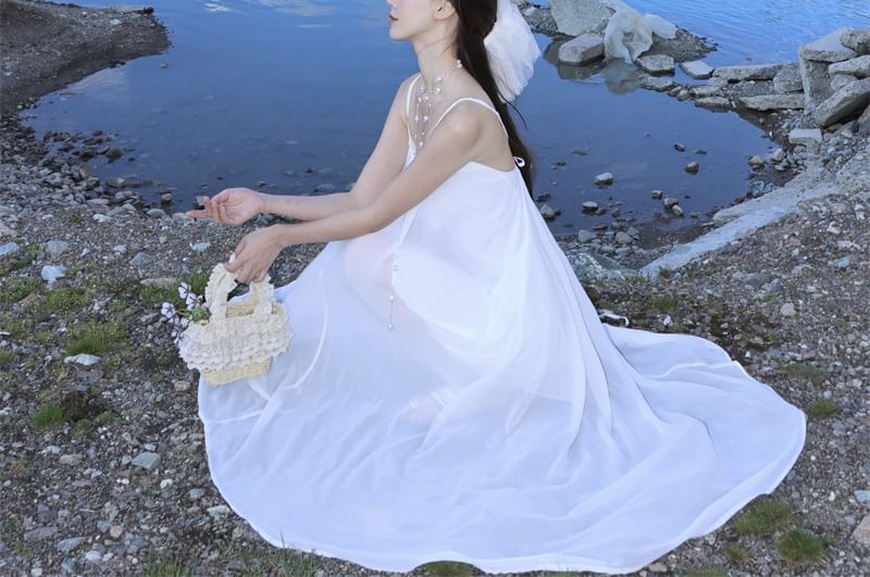 Midi Asymmetrical Plain A-Line Spaghetti Strap Dress