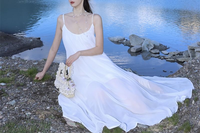 Midi Asymmetrical Plain A-Line Spaghetti Strap Dress