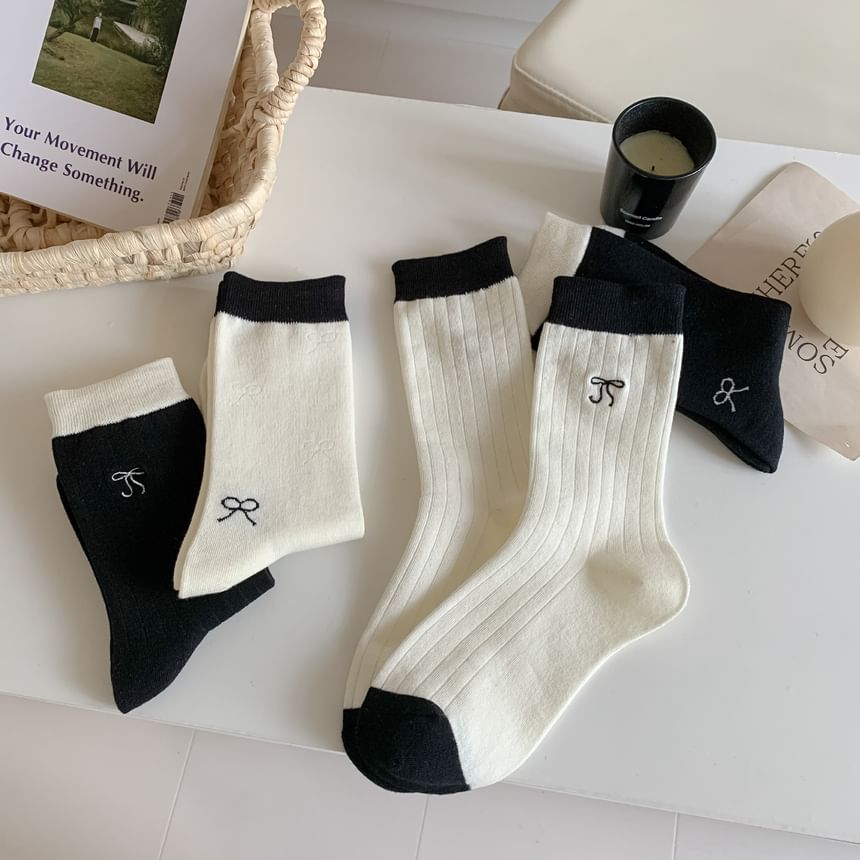 Bowknot Ribbed Crew Socks