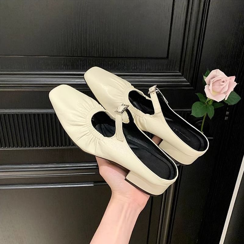 Square Heel Toe Low Mules