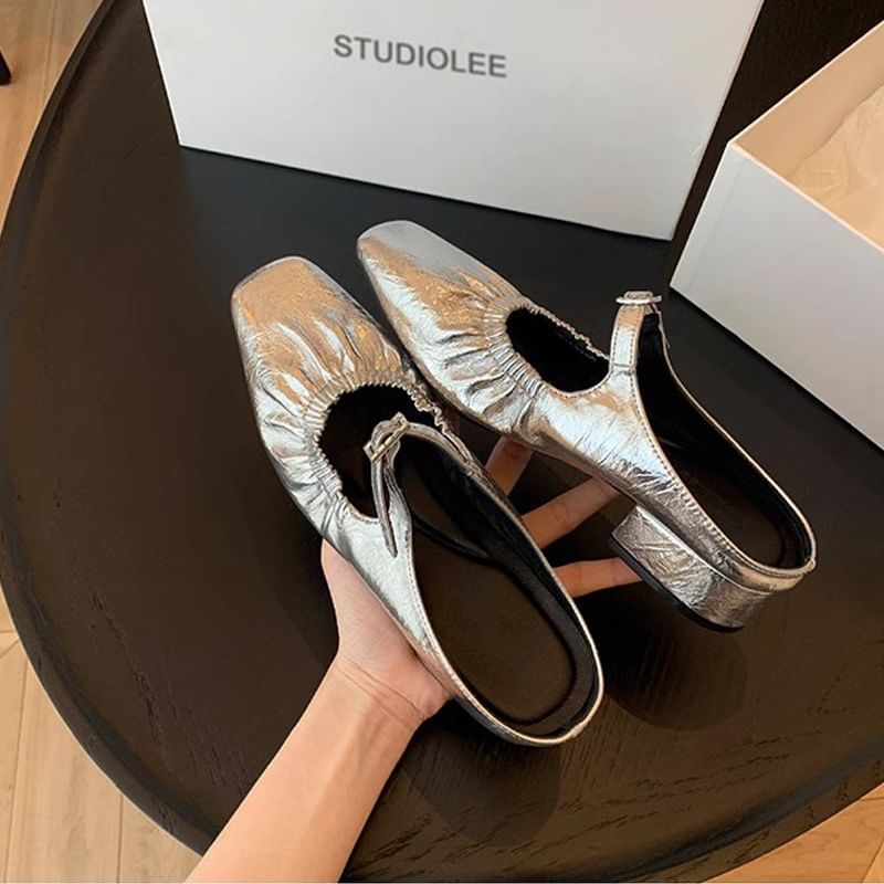Square Heel Toe Low Mules