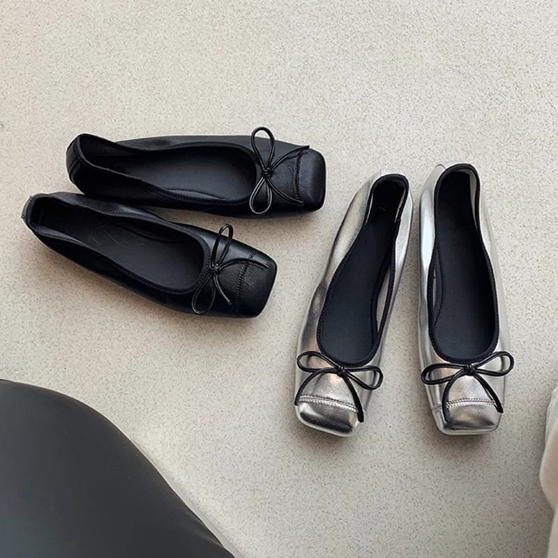 Heel Low Pumps Bow Toe Cap