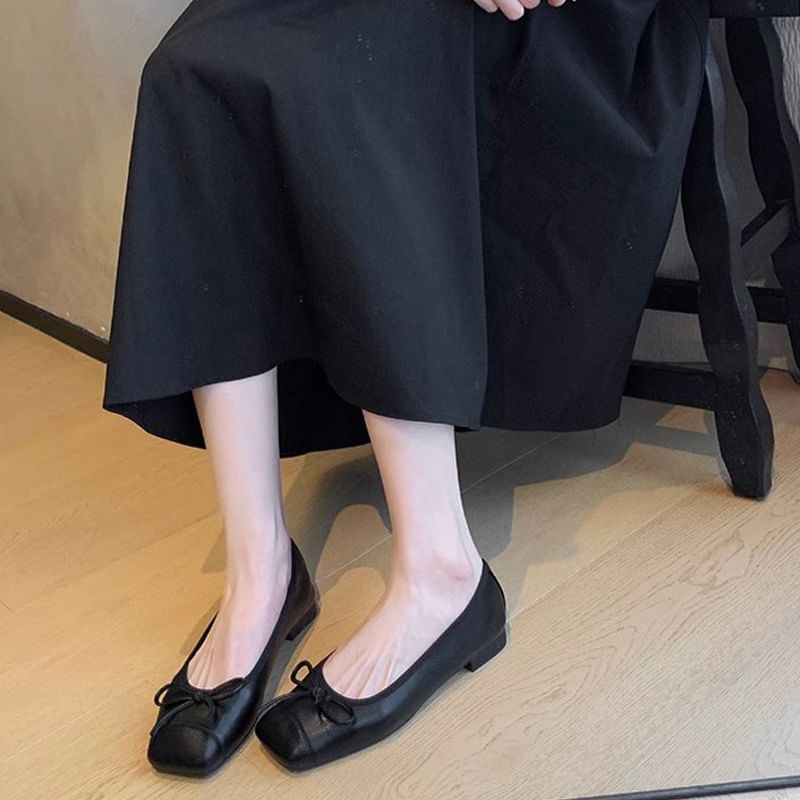 Heel Low Pumps Bow Toe Cap