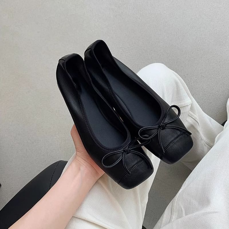 Heel Low Pumps Bow Toe Cap