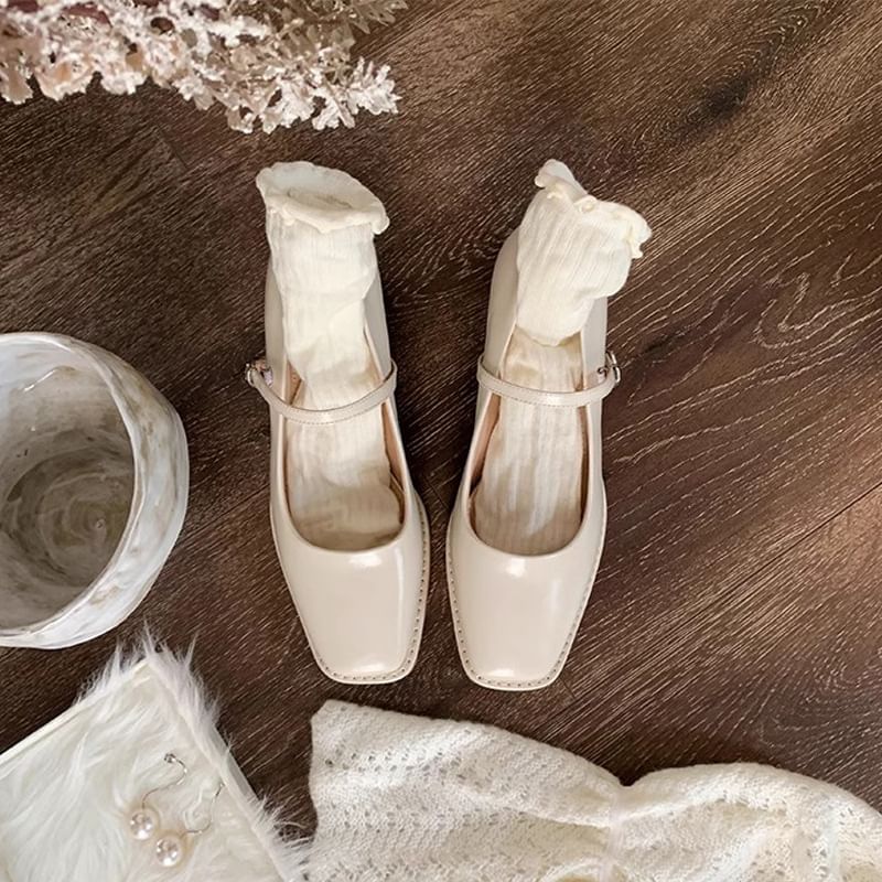 Jane Toe Square Chunky Shoes Mary Heel