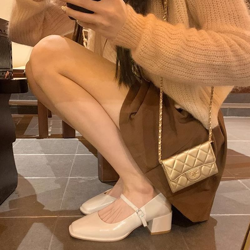 Jane Toe Square Chunky Shoes Mary Heel