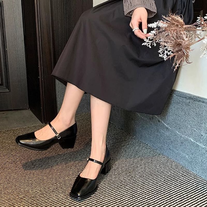 Jane Toe Square Chunky Shoes Mary Heel