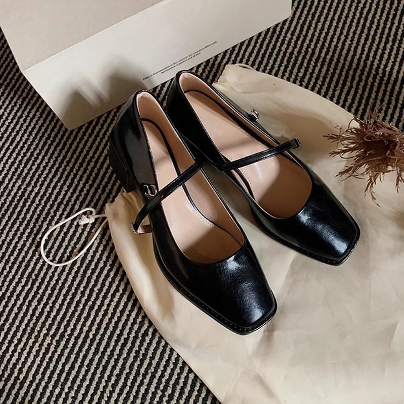 Jane Toe Square Chunky Shoes Mary Heel