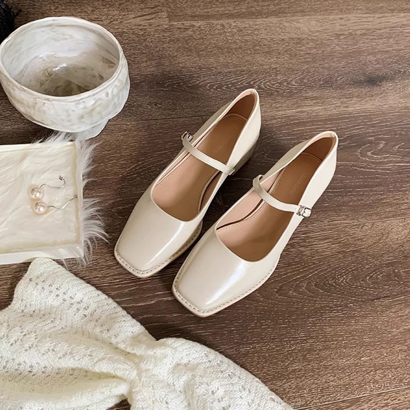 Jane Toe Square Chunky Shoes Mary Heel