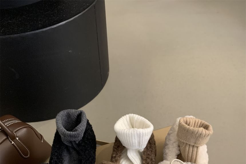 Bow Square Hidden Wedge Shoes Fleece Toe Mary Jane