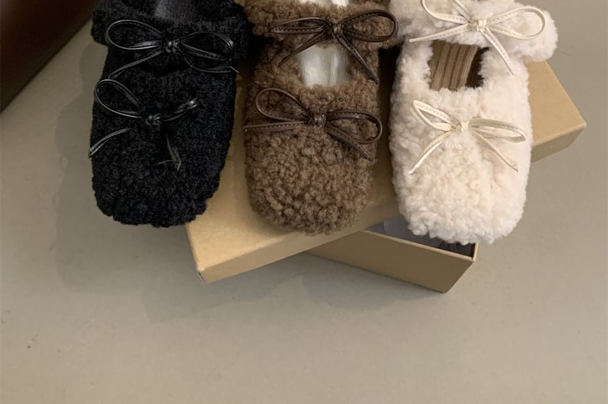 Bow Square Hidden Wedge Shoes Fleece Toe Mary Jane