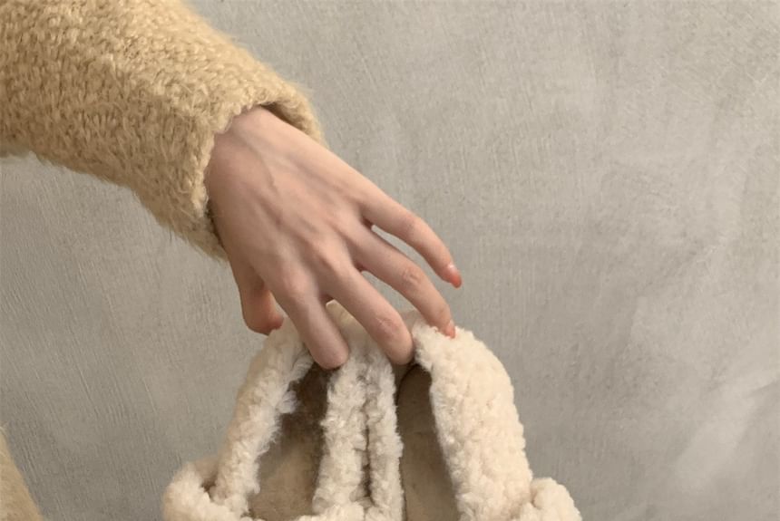 Bow Square Hidden Wedge Shoes Fleece Toe Mary Jane