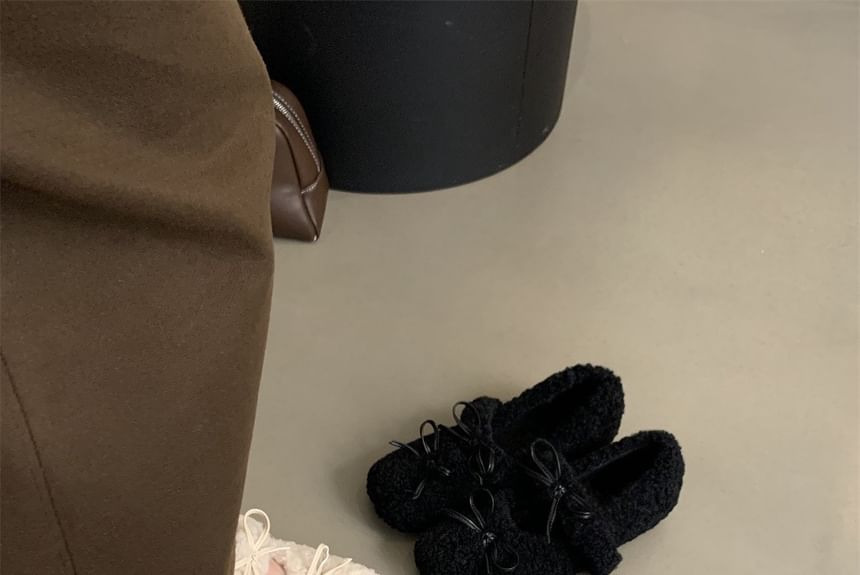 Bow Square Hidden Wedge Shoes Fleece Toe Mary Jane