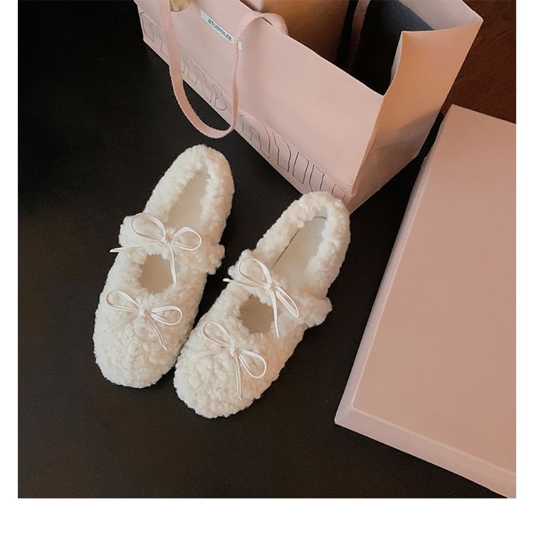 Fleece Jane Mary Shoes Wedge Hidden Bow