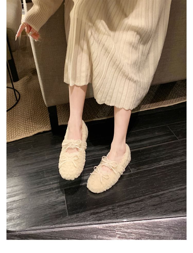 Fleece Jane Mary Shoes Wedge Hidden Bow