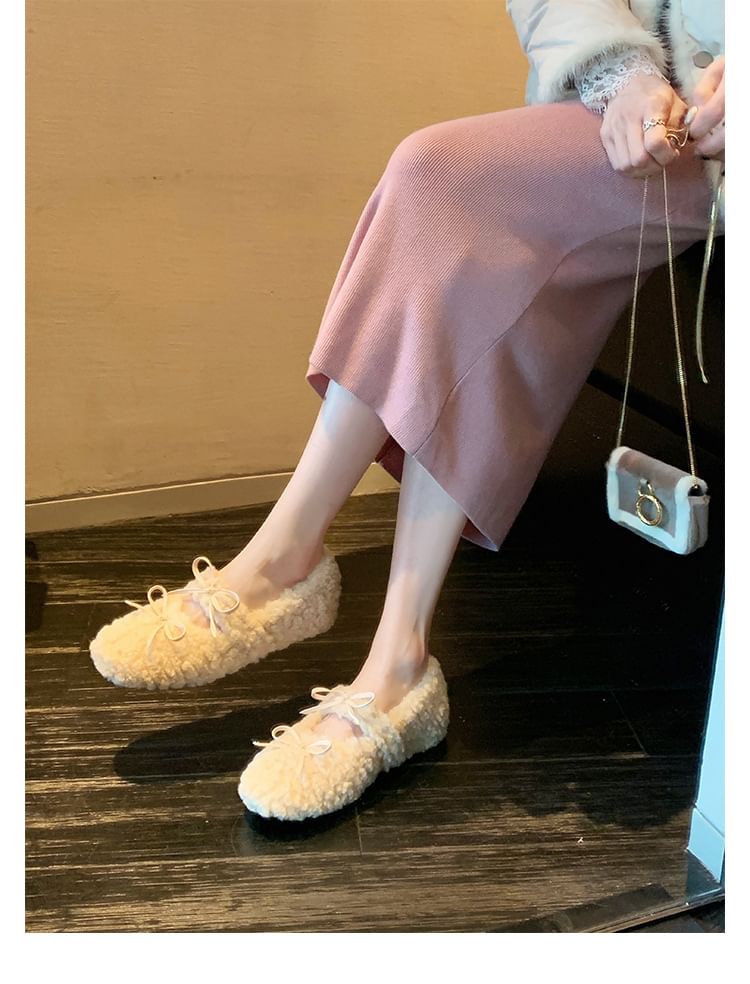 Fleece Jane Mary Shoes Wedge Hidden Bow