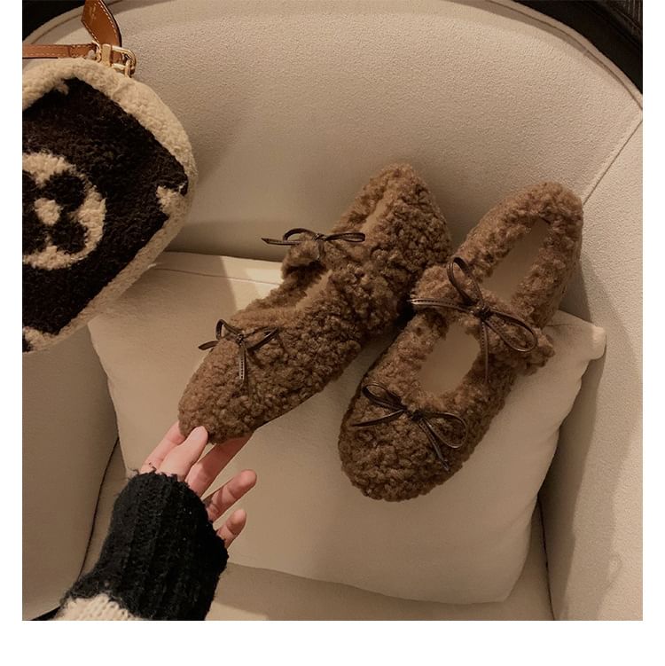 Fleece Jane Mary Shoes Wedge Hidden Bow