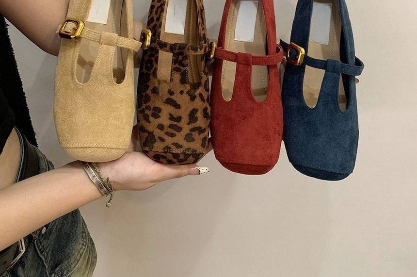 Flats Toe Square Suede T-Strap Faux