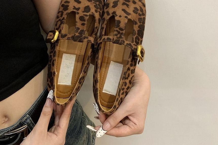 Flats Toe Square Suede T-Strap Faux