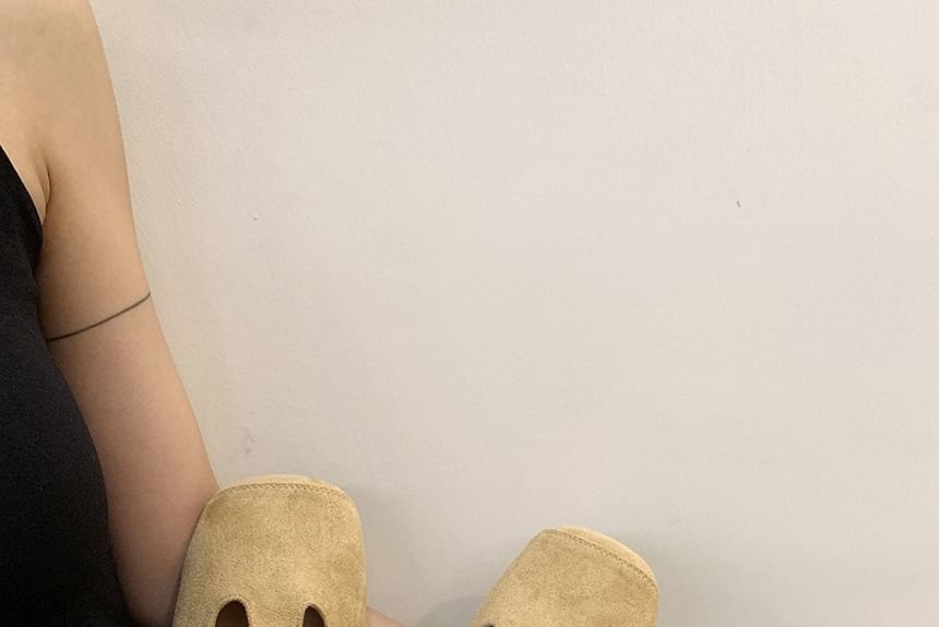 Flats Toe Square Suede T-Strap Faux