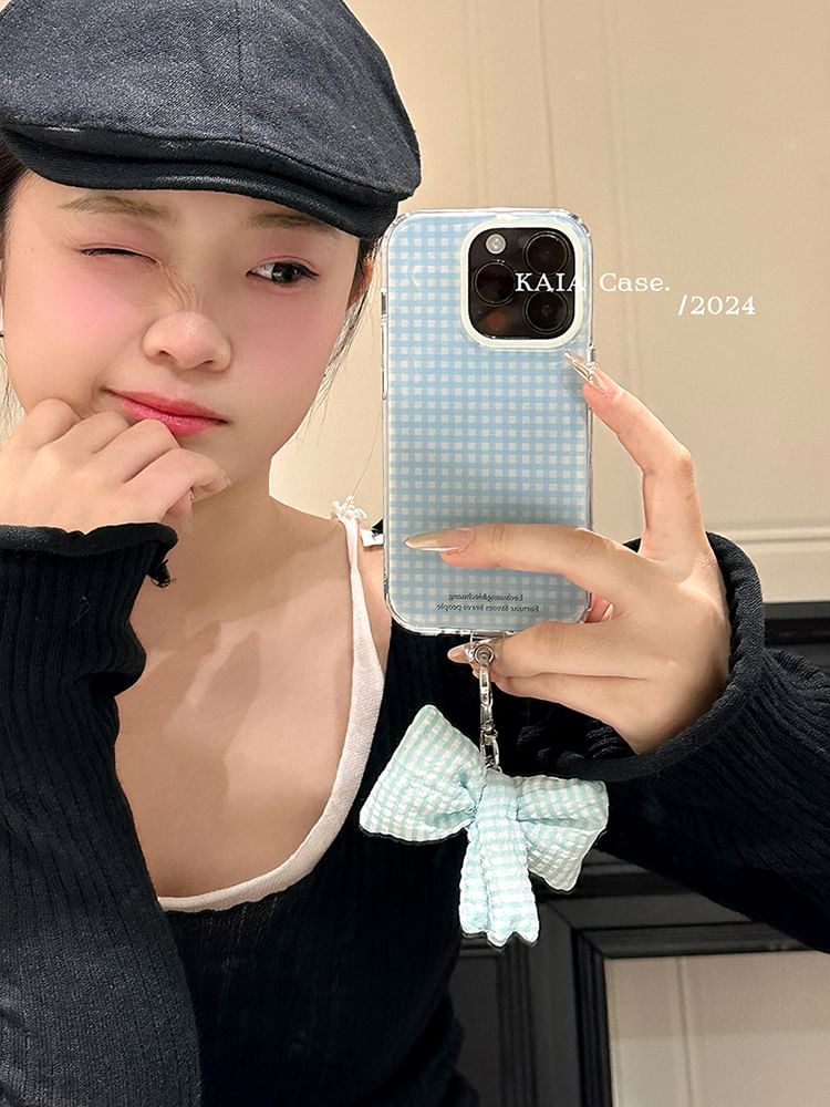 Set Charm Case Phone Bow / Plaid