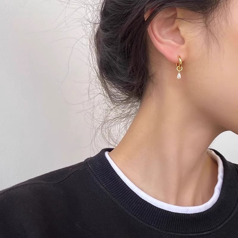 Earring Alloy + of 3: Rhinestone Drop Huggie Set