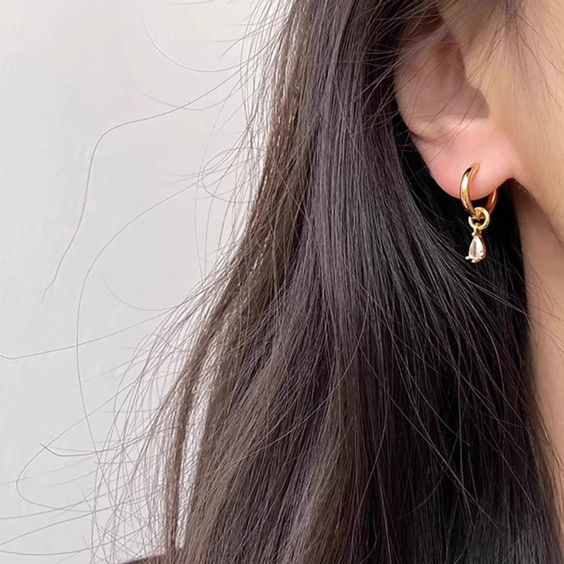 Earring Alloy + of 3: Rhinestone Drop Huggie Set